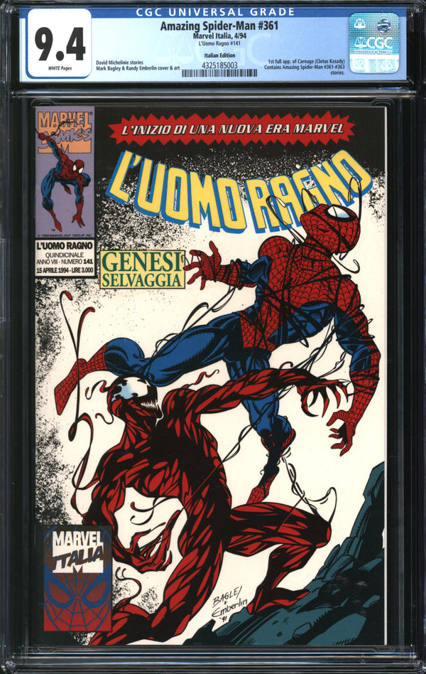 Amazing Spider-Man (1963) #361 Italian Edition (L'uomo Ragno #141) CGC 9.4 NM