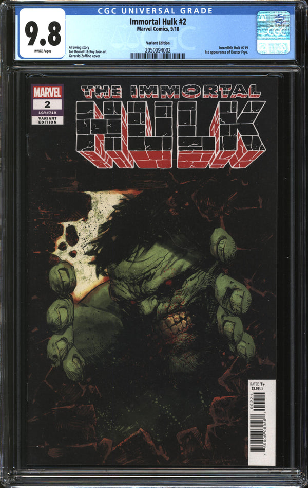 Immortal Hulk (2018) # 2 Gerardo Zaffino Variant CGC 9.8 NM/MT