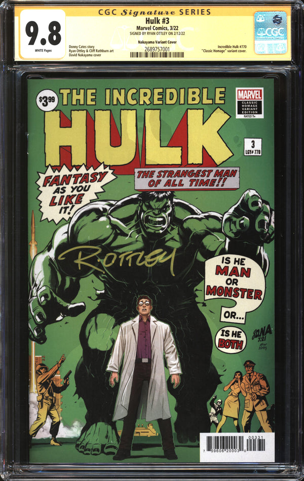 Hulk (2022) #3 David Nakayama Variant CGC Signature Series 9.8 NM/MT