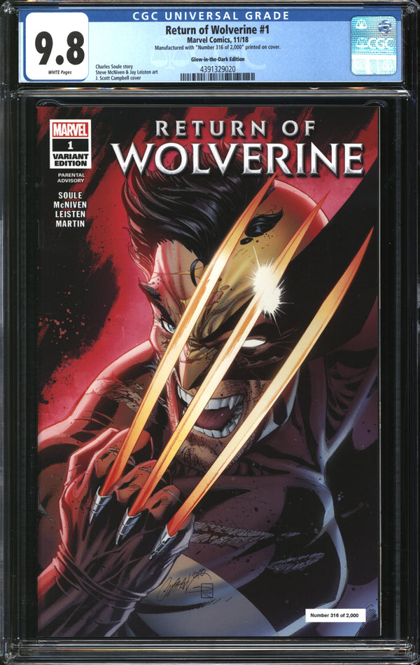 Return Of Wolverine (2018) #1 Glow-In-The-Dark Edition CGC 9.8 NM/MT