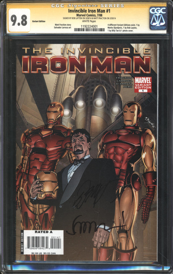 Invincible Iron Man (2008) # 1 Bob Layton Variant CGC Signature Series 9.8 NM/MT