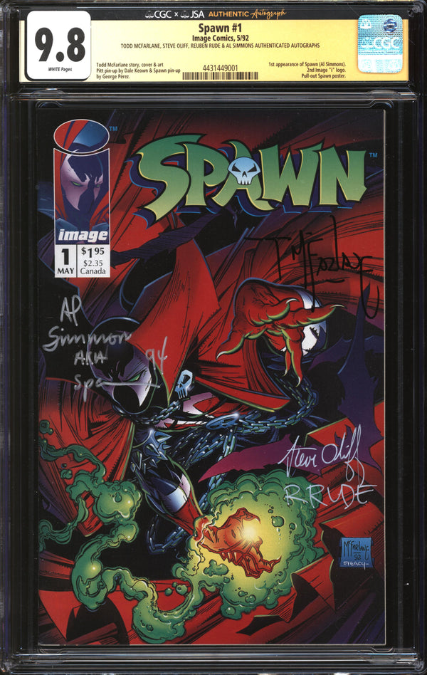 Spawn (1992) #  1 CGC x JSA Signature Series 9.8 NM/MT Signed Al Simmons, Todd McFarlane, Steve Oliff, Reuben Rude