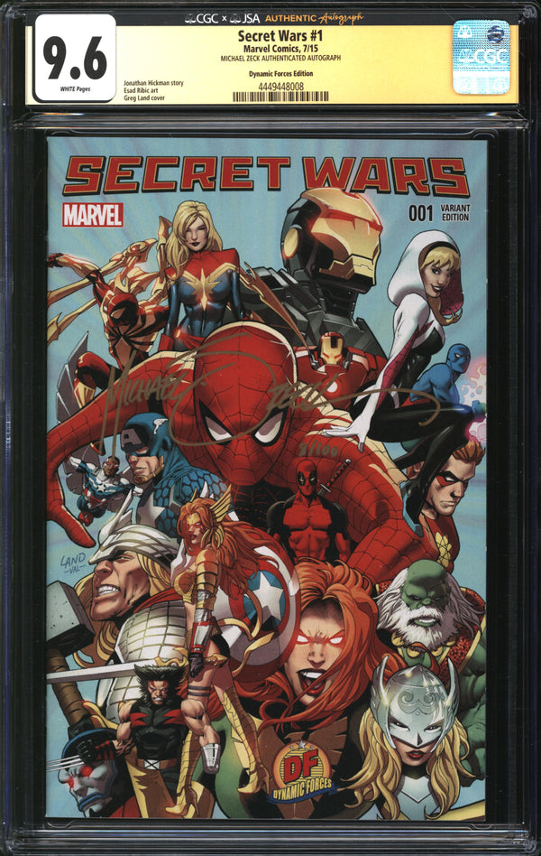 Secret Wars (2015) #1 Dynamic Forces Edition CGC x JSA Signature Series 9.6 NM+ Signed Mike Zeck