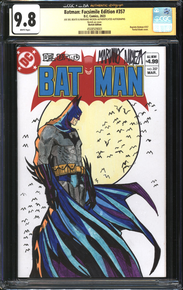 Batman (1940) #357 Facsimile/Sketch Edition CGC x JSA Signature Series 9.8 NM/MT Signed Joe Del Beato & Mariano Nicieza