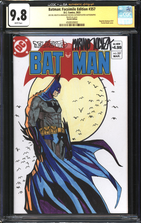 Batman (1940) #357 Facsimile/Sketch Edition CGC x JSA Signature Series 9.8 NM/MT Signed Joe Del Beato & Mariano Nicieza