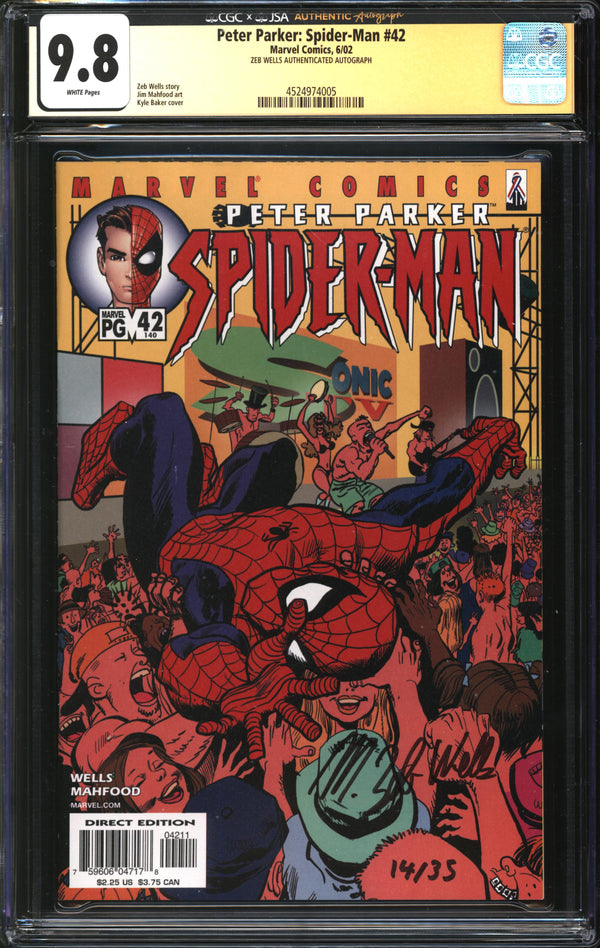 Peter Parker: Spider-Man (1999) #42 CGC x JSA Signature Series 9.8 NM/MT Signed Zeb Wells