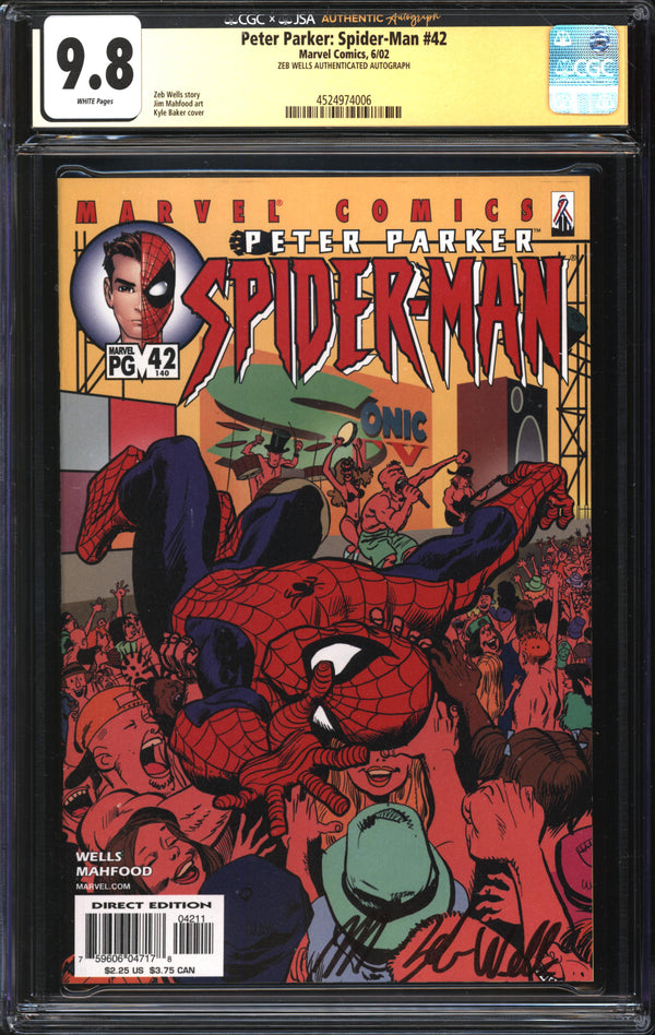 Peter Parker: Spider-Man (1999) #42 CGC x JSA Signature Series 9.8 NM/MT Signed Zeb Wells