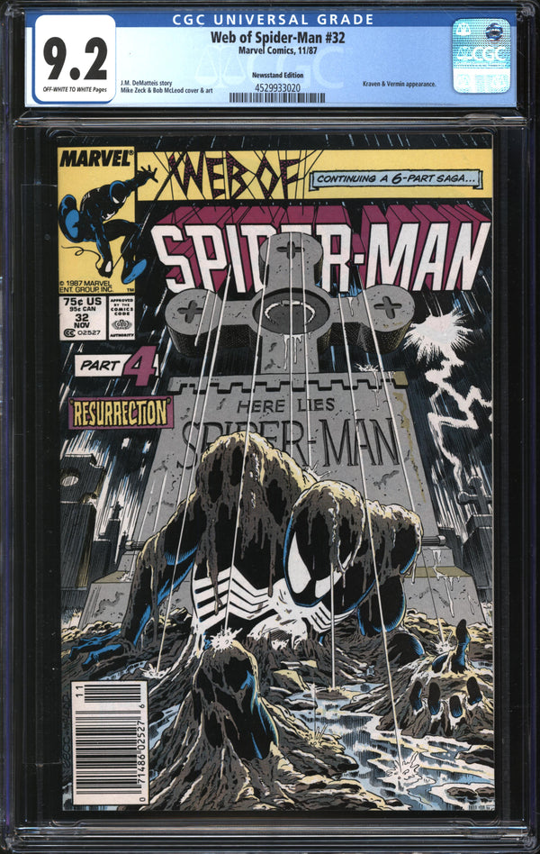 Web Of Spider-Man (1985) #32 Newsstand Edition CGC 9.2 NM-