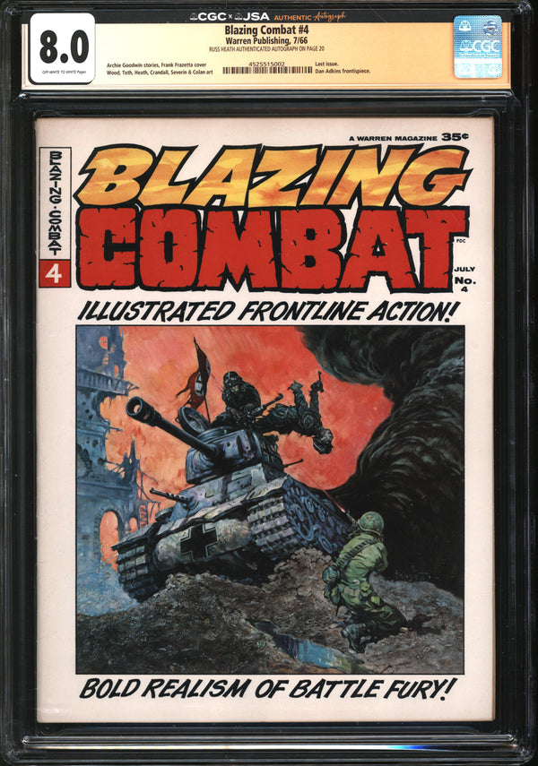 Blazing Combat (1965) #4 CGC x JSA Signature Series 8.0 VF Signed Russ Heath