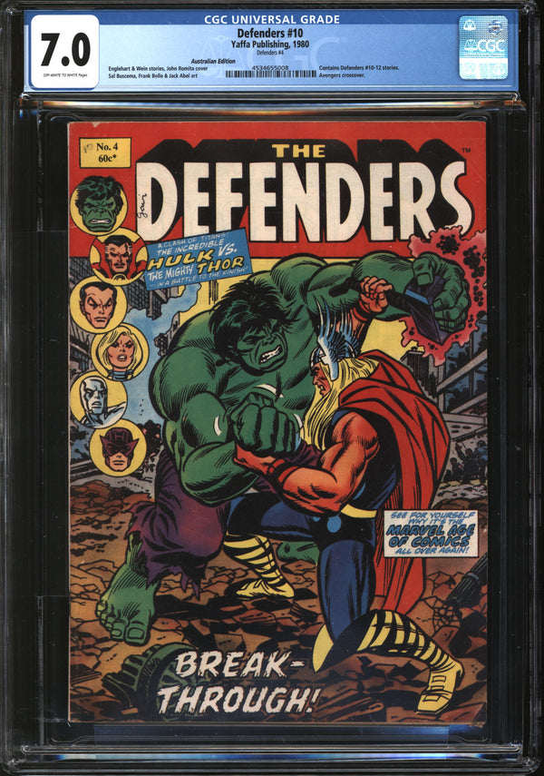 Defenders (1972) #10 Australian Edition (#4 Yaffa Publishing, 1980) CGC 7.0 FN/VF