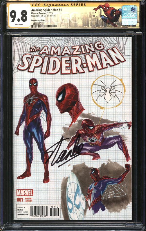 Amazing Spider-Man (2015) #1 Alex Ross Design Variant CGC Signature Series 9.8 NM/MT Signed Stan Lee