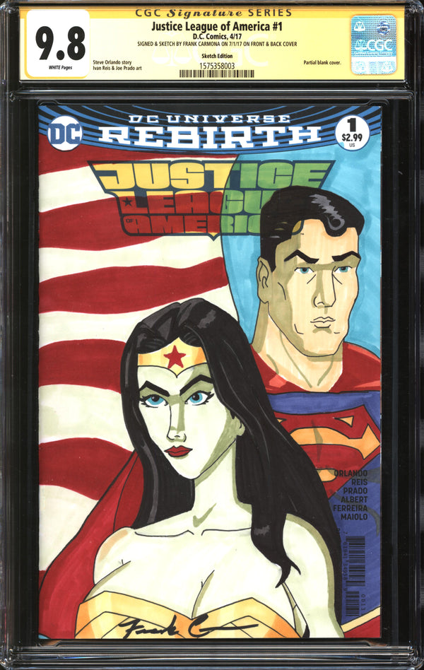 Justice League Of America (2017) #1 Sketch Edition CGC Signature Series 9.8 NM/MT Signed/Sketch Frank Carmona