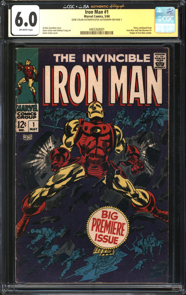 Iron Man (1968) #  1 CGC x JSA Signature Series 6.0 FN Signed Gene Colan