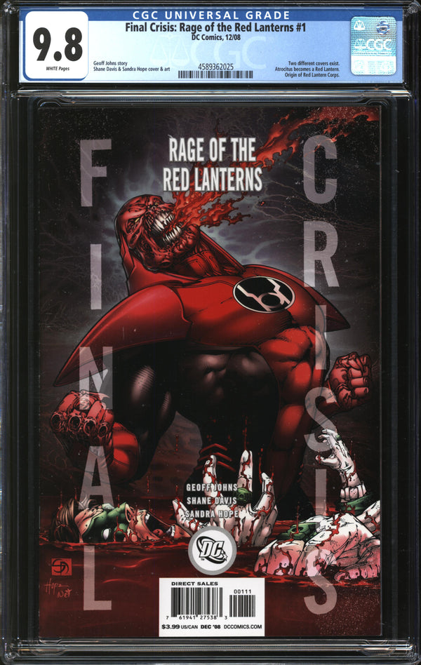 Final Crisis: Rage Of The Red Lanterns (2008) #1 Alternate Cover CGC 9.8 NM/MT