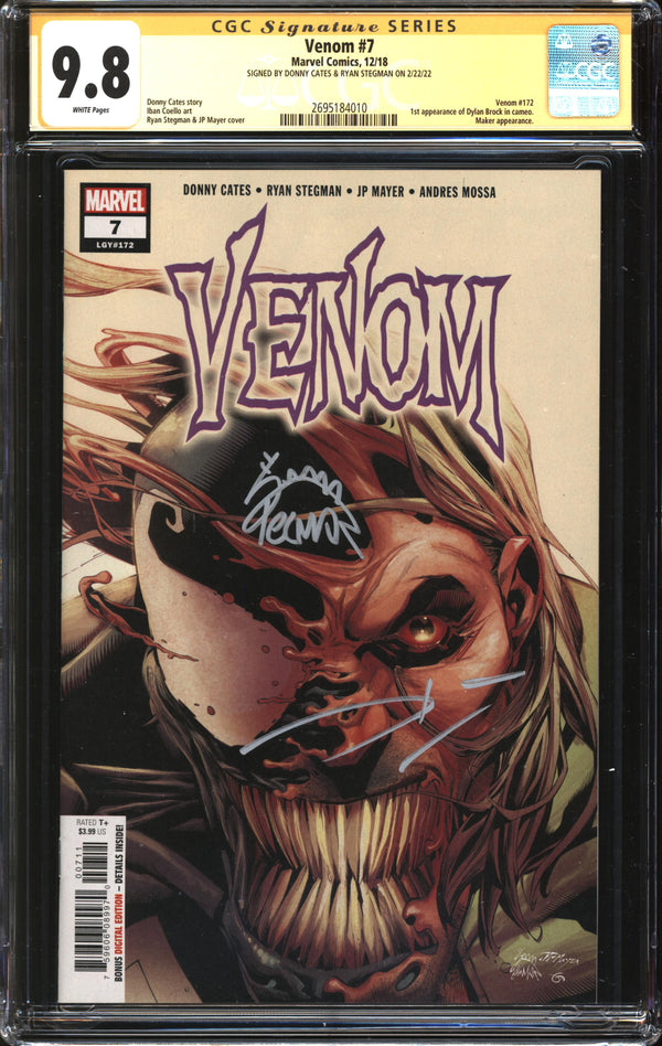 Venom (2018) #7 CGC Signature Series 9.8 NM/MT Signed Donny Cates & Ryan Stegman
