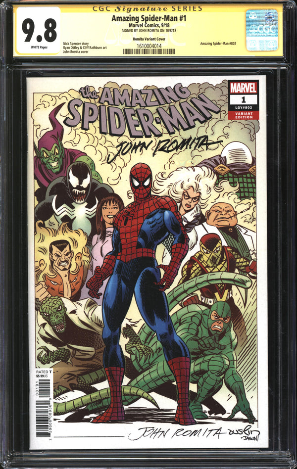 Amazing Spider-Man (2018) #1 John Romita Variant CGC Signature Series 9.8 NM/MT Signed John Romita