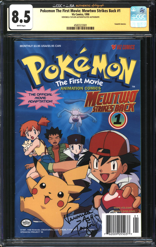 Pokemon The First Movie: Mewtwo Strikes Back (1998) #1 CGC x JSA Signature Series 8.5 VF+ Signed Veronica Taylor
