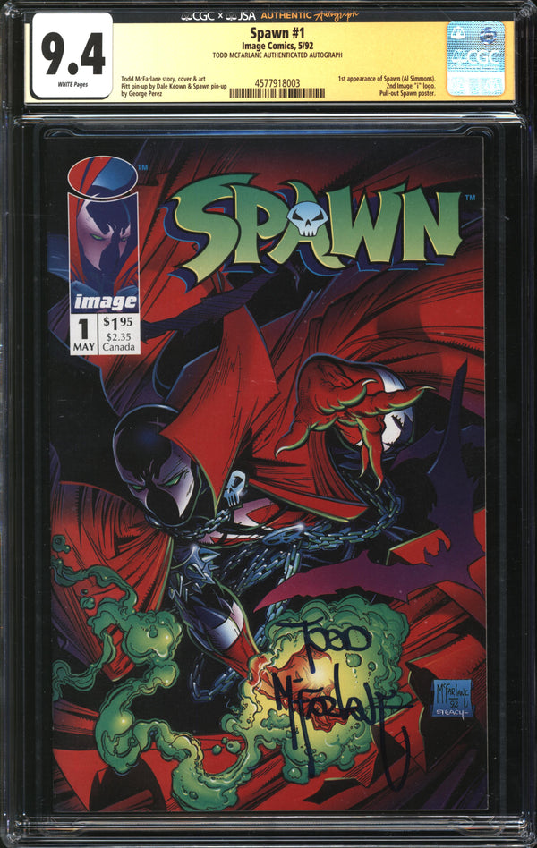 Spawn (1992) #  1 CGC x JSA Signature Series 9.4 NM Signed Todd McFarlane