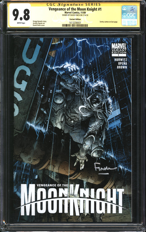 Vengeance Of The Moon Knight (2009) #1 David Finch Variant CGC Signature Series 9.8 NM/MT Signed David Finch