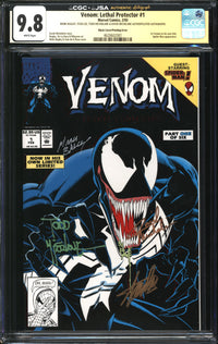 Venom: Lethal Protector (1992) #1 Black Cover/Printing Error CGC Signature Series 9.8 NM/MT Signed Stan Lee, Todd McFarlane, David Michelinie & Mark Bagley