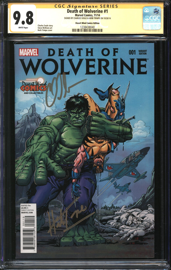 Death Of Wolverine (2014) #1 Herb Trimpe Desert Wind Comics Edition CGC x JSA Signature Series 9.8 NM/MT Signed Herb Trimpe & Charles Soule