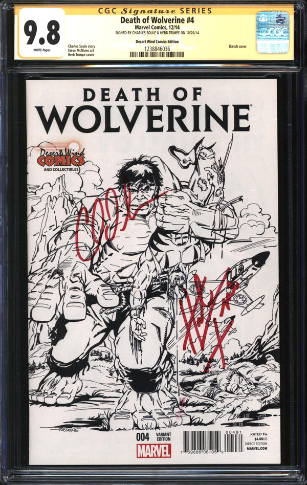 Death Of Wolverine (2014) #1 Herb Trimpe Desert Wind Comics Sketch Edition CGC x JSA Signature Series 9.8 NM/MT Signed Herb Trimpe & Charles Soule