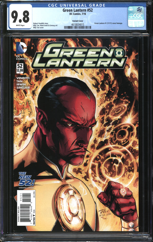 Green Lantern (2011) #52 Billy Tan Variant CGC 9.8 NM/MT