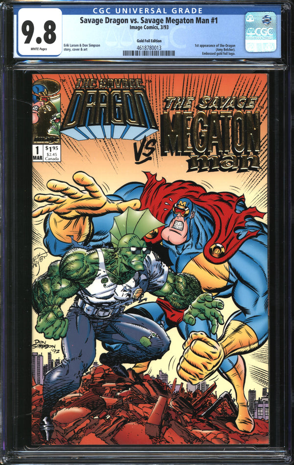 Savage Dragon Vs. Savage Megaton Man (1993) #1 Gold Foil Edition CGC 9.8 NM/MT