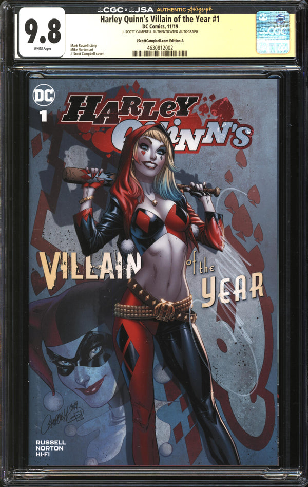 Harley Quinn's Villain Of The Year (2019) #1 JScottCampbell.com Edition A CGC x JSA Signature Series 9.8 NM/MT Signed J. Scott Campbell