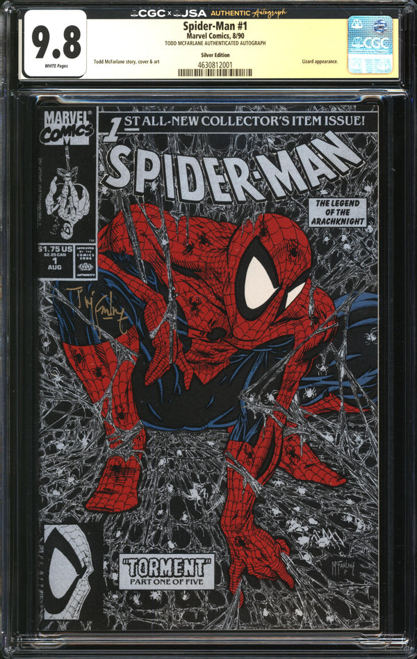 Spider-Man (1990) # 1 Silver Edition CGC x JSA Signature Series 9.8 NM/MT Signed Todd McFarlane