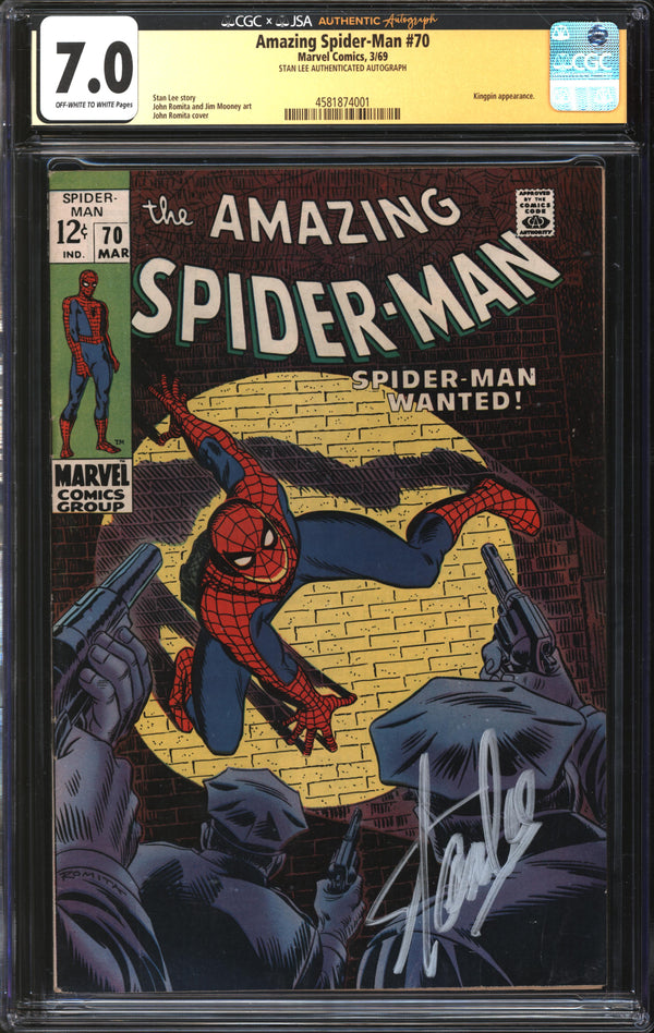 Amazing Spider-Man (1963) # 70 CGC x JSA Signature Series 7.0 FN/VF Signed Stan Lee