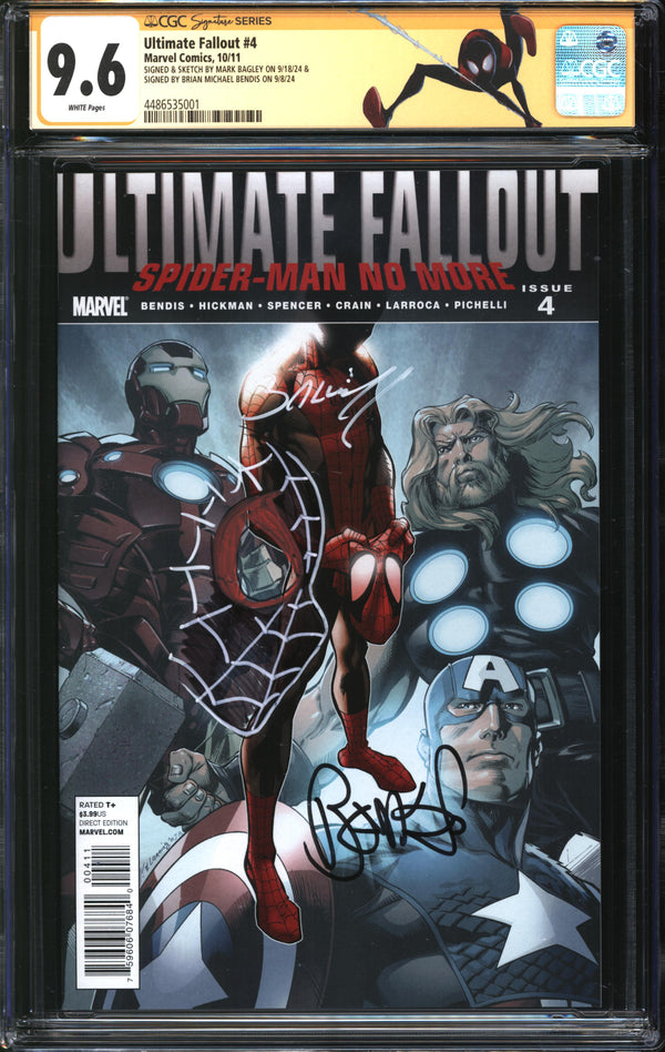Ultimate Fallout (2011) #4 CGC Signature Series 9.6 NM+ Signed/Sketch Mark Bagley & Signed Brian Michael Bendis