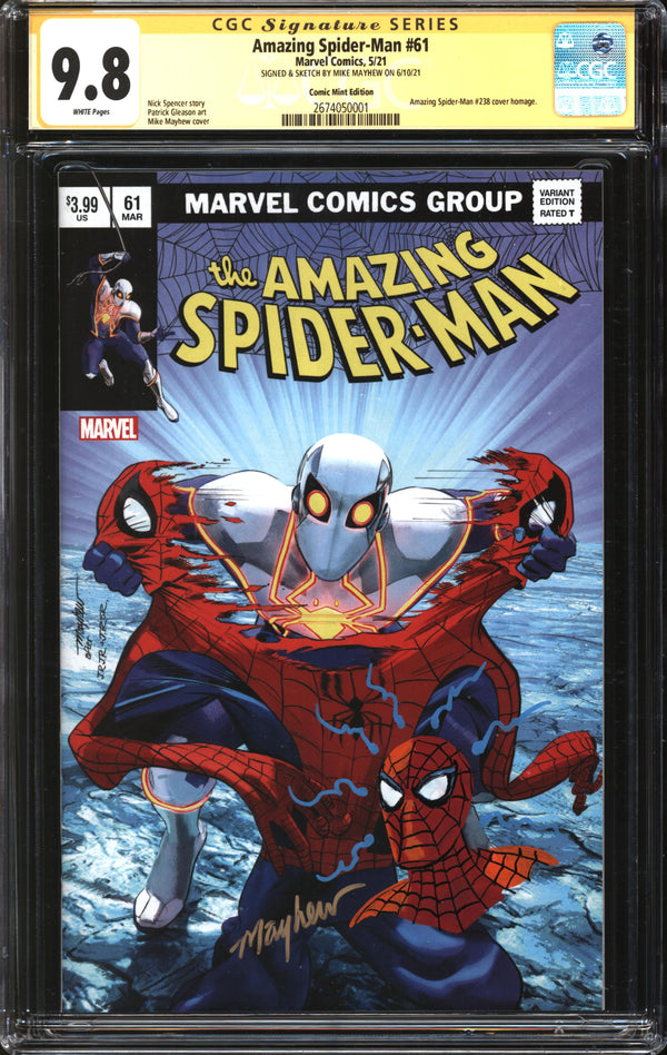 Amazing Spider-Man (2018) #61 Comic Mint Edition CGC Signature Series 9.8 NM/MT Signed/Sketch Mike Mayhew