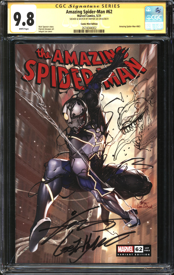 Amazing Spider-Man (2018) #62 Comic Mint Edition CGC Signature Series 9.8 NM/MT Signed/Sketch Inhyuk Lee