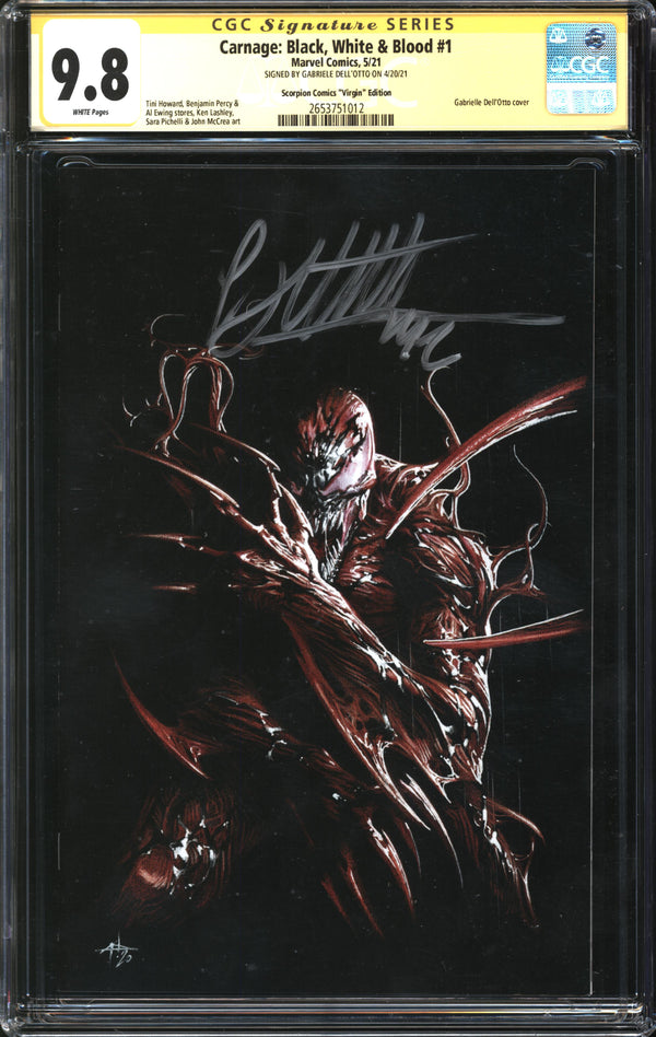 Carnage: Black, White & Blood (2021) #1 Scorpion Comics Virgin Edition CGC Signature Series 9.8 NM/MT Signed Gabriele Dell'Otto