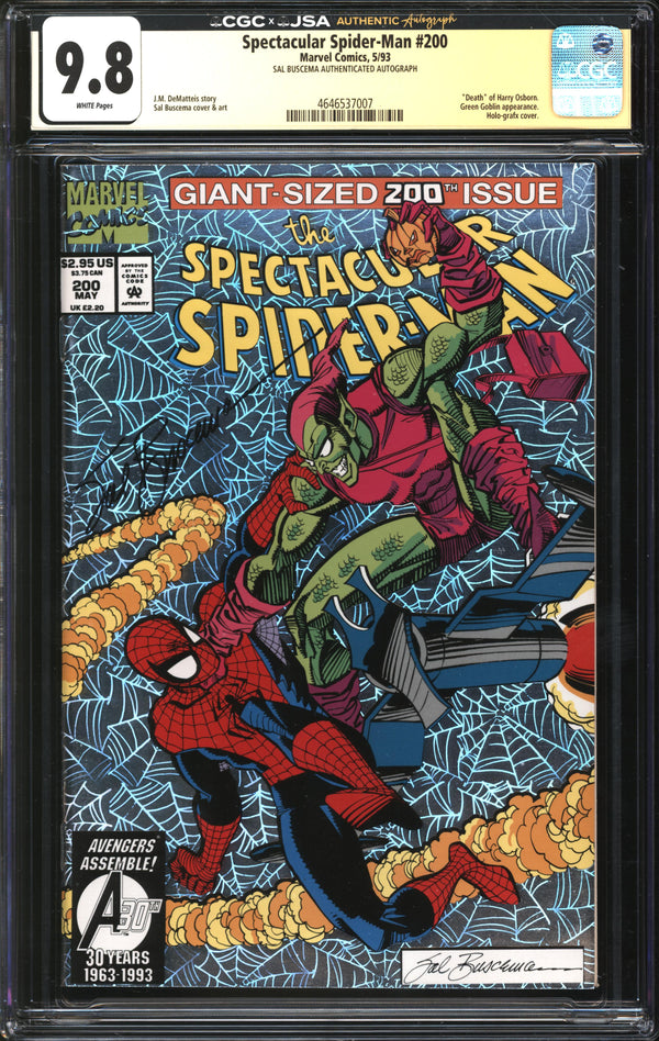 Spectacular Spider-Man (1976) #200 CGC x JSA Signature Series 9.8 NM/MT Signed Sal Buscema