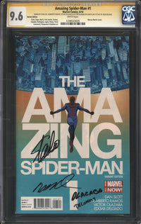 Amazing Spider-Man (2014) #1 Marcos Martin Variant CGC Signature Series 9.6 NM+ Signed Stan Lee, Humberto Ramos, Edgar Delgado & Victor Olazaba On 1st Day Of Release