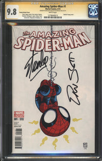 Amazing Spider-Man (2014) #1 Skottie Young Variant CGC Signature Series 9.8 NM/MT Signed Stan Lee & Dan Slott